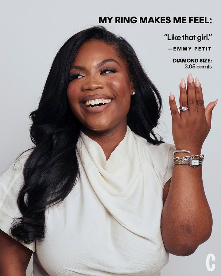 Instagram post by @emmyypetit for Cosmopolitan. Caption reads: As seen in @cosmopolitan: me, my rock, and not....