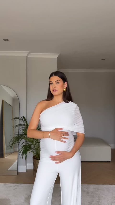 Instagram post by @fashionbymnp for Club L London. Caption reads: [...] stylish maternity occasion wear🤍🩵🩷....