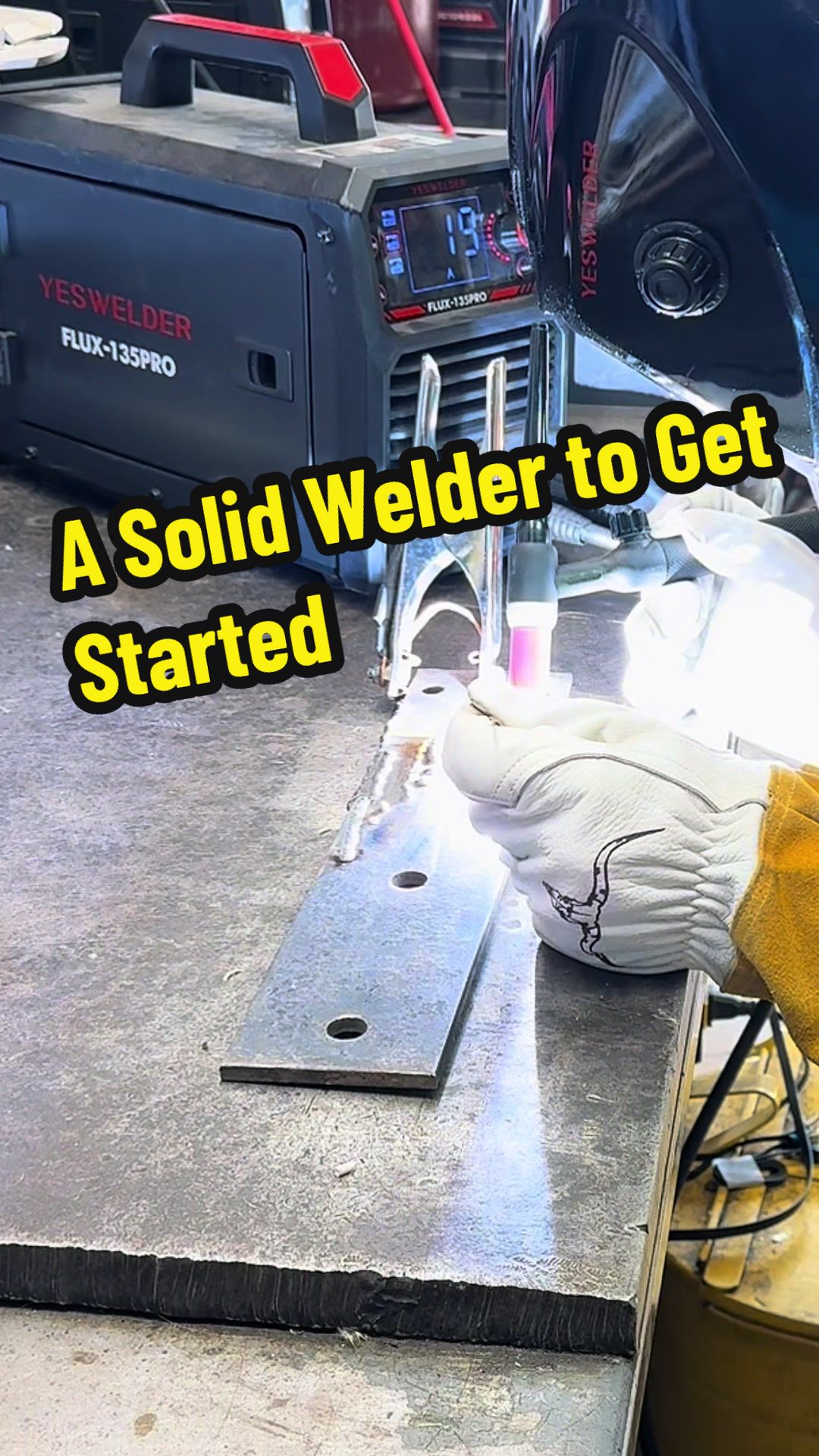 TikTok post by @kuntzfabrication for YesWelder. Caption reads: [...] and perfect for garage projects. @YesWelder....