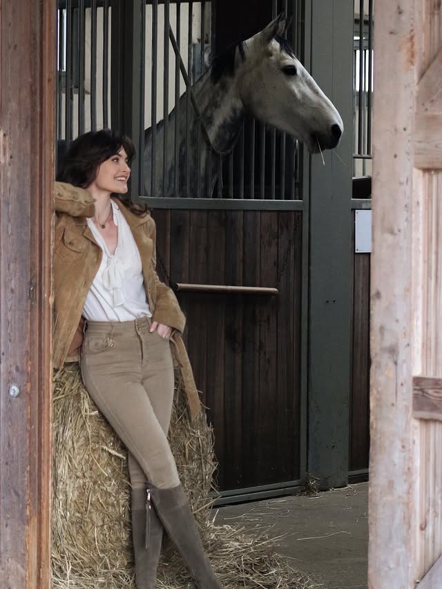 Instagram post by @minakshi.mahta for FAIRFAX & FAVOR. Caption reads: Stable gossips stay in the stable 🤫🐴 Pant....