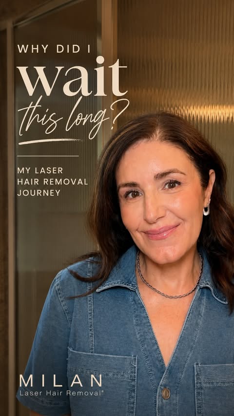 Instagram post by @evolvingover50 for Milan Laser Hair Removal. Caption reads: One thing I’ve learned in midlife? Convenience....