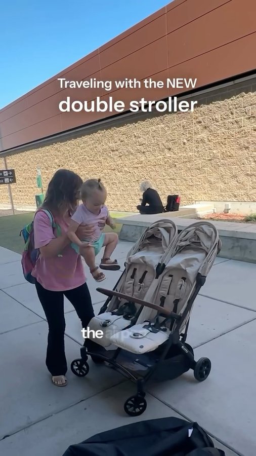 Instagram post by @whereisbriggs for Bombi Gear. Caption reads: @bombigear double stroller is that girl 👏 you can....