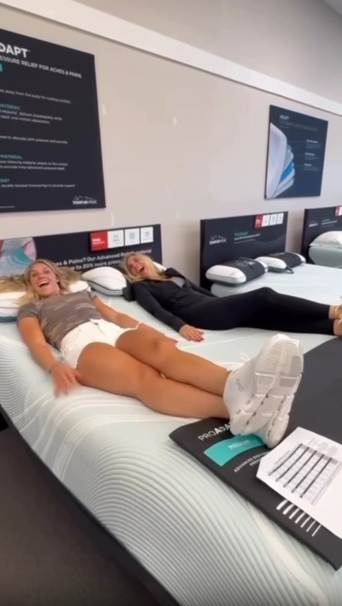 Instagram post by @sarahashlee7 for Mattress Firm. Caption reads: After years of my mom cheering me on from the....