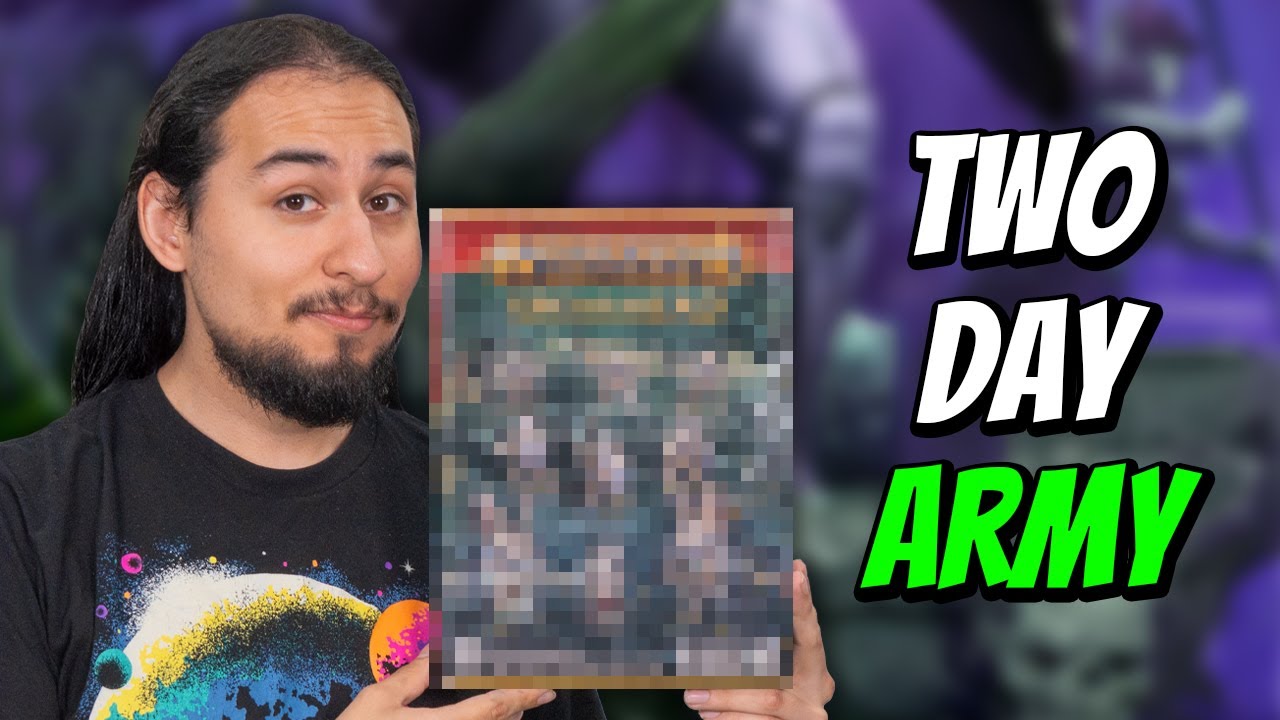 YouTube post by @EonsOfBattle for MyMiniFactory. Caption reads: Two Days to Tournament Ready!.