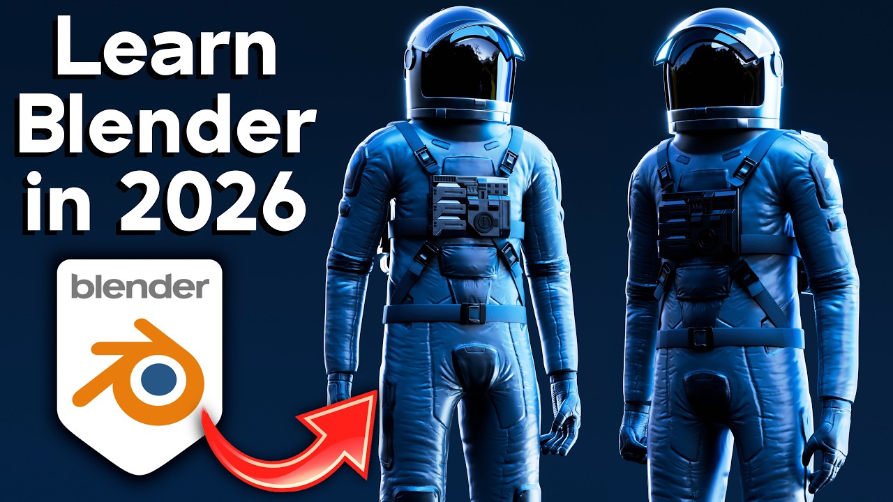 YouTube post by @RyanKingArt for Skillshare. Caption reads: How to Learn Blender in 2026.
