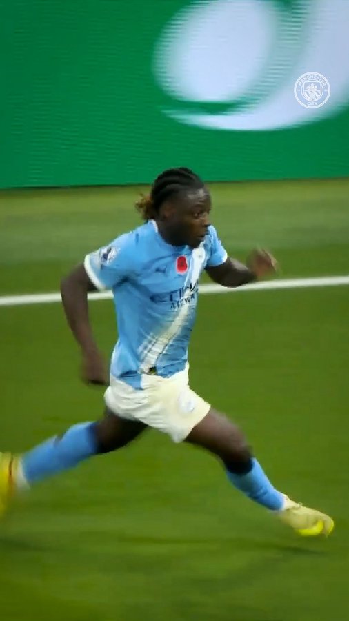 Instagram post by @jeremydoku for Manchester City. Caption reads: Running the show 😮‍💨⚡️.