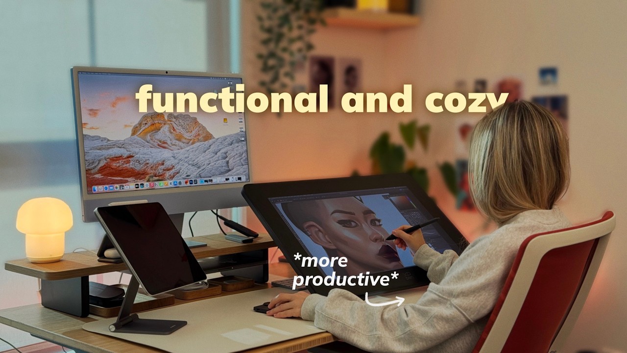 YouTube post by @marsaart for Branch Furniture. Caption reads: Digital Artist Desk Makeover | Functional And Cozy....