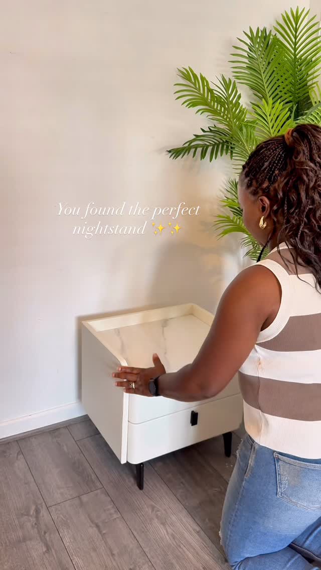 Instagram post by @justourhome1 for Homary. Caption reads: These nightstands fit seamlessly into my space.....