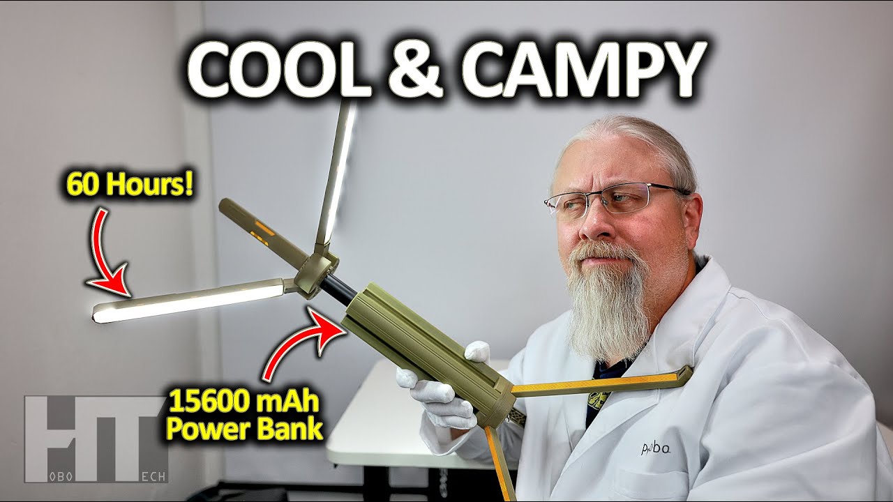 YouTube post by @HOBOTECH for BougeRV. Caption reads: BougeRV Telescopic 3000 Lumen IP54 Outdoor....