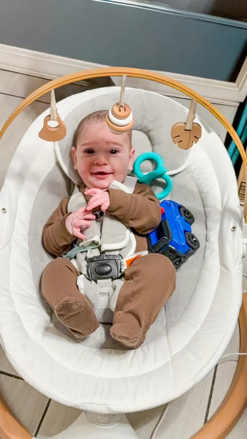 Instagram post by @cakemybreathaway for Jool Baby. Caption reads: I just love my @joolbaby nova nature baby swing! ....