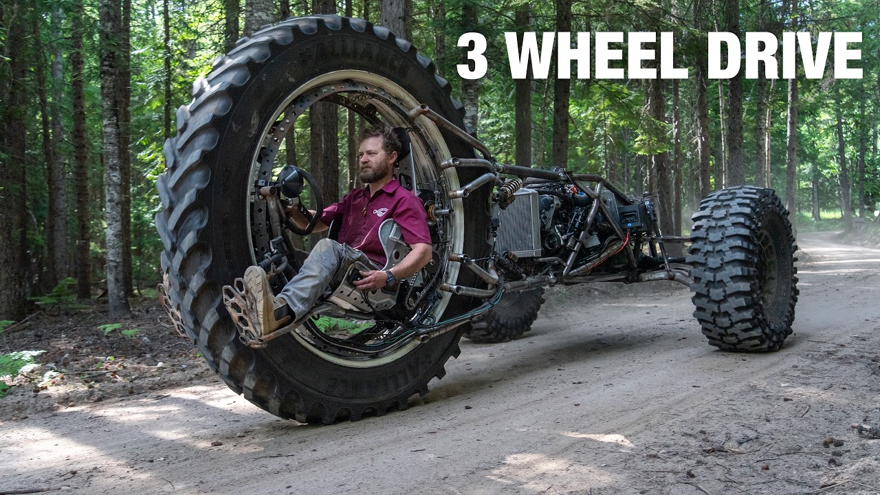 YouTube post by @GrindHardPlumbingCo for Incogni. Caption reads: We Made the Monster Trike 3 Wheel Drive!.