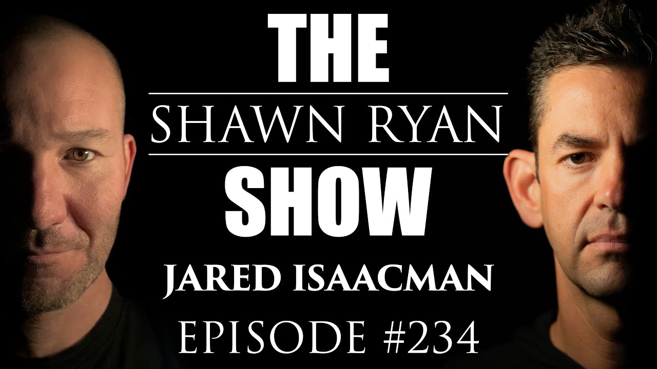 YouTube post by @ShawnRyanShow for ROKA. Caption reads: Jared Isaacman - China vs. America: Who Will Reach....