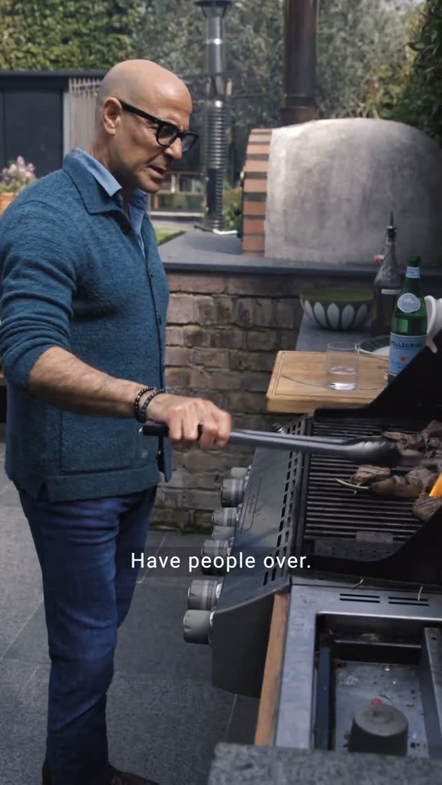 Instagram post by @stanleytucci for Sanpellegrino. Caption reads: AD. Food always tastes better when you cook it....