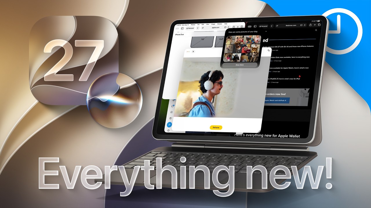 YouTube post by @9to5Mac for Paperlike. Caption reads: ✏️ Get Paperlike for your iPad: 🎧 Pre-order....