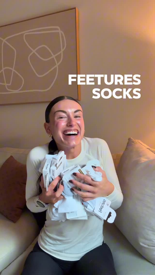 Instagram post by @caitmanduley for Feetures. Caption reads: The gift that keeps on giving 🎁🧦✨ @feetures....