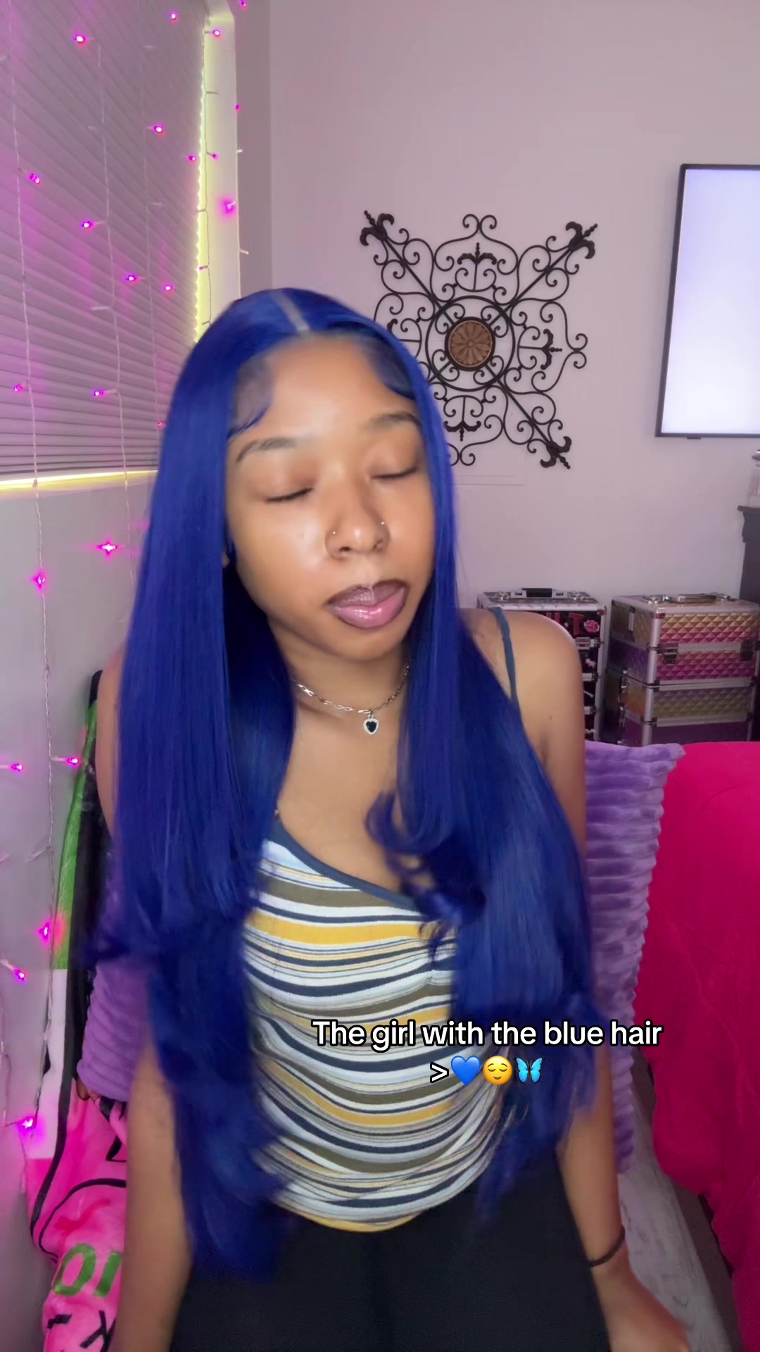 TikTok post by @shanayabaee for Eullair. Caption reads: Baddies went blueee😍💙 #bluehair #fyp @eullair....