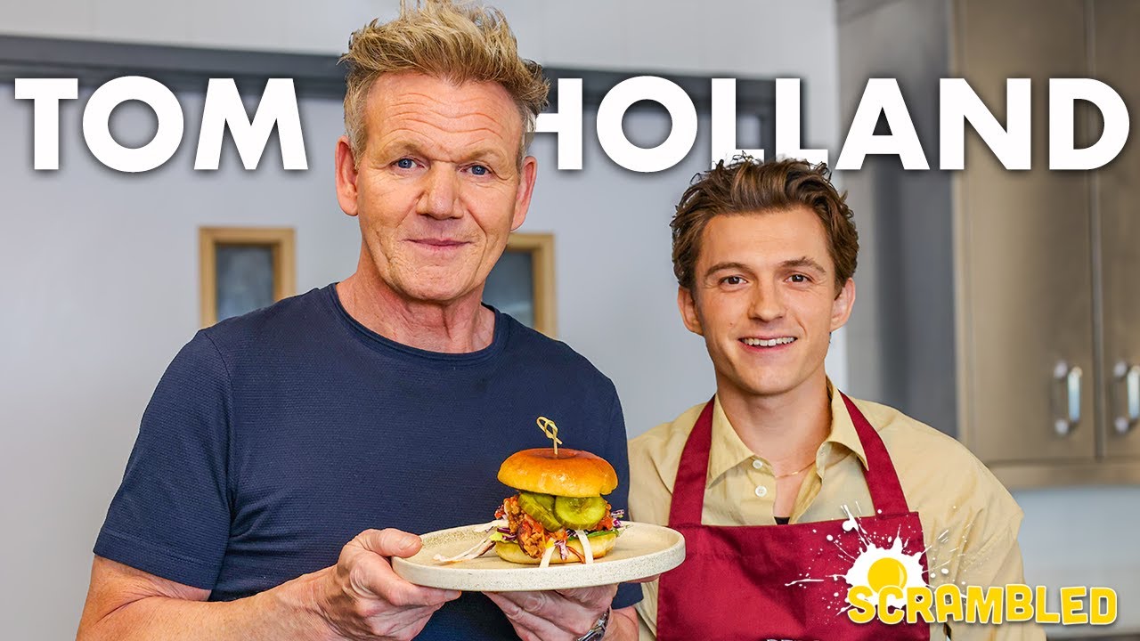 YouTube post by @gordonramsay for Berobrewing. Caption reads: Tom Holland and Gordon Ramsay Bond Over A Spicy....