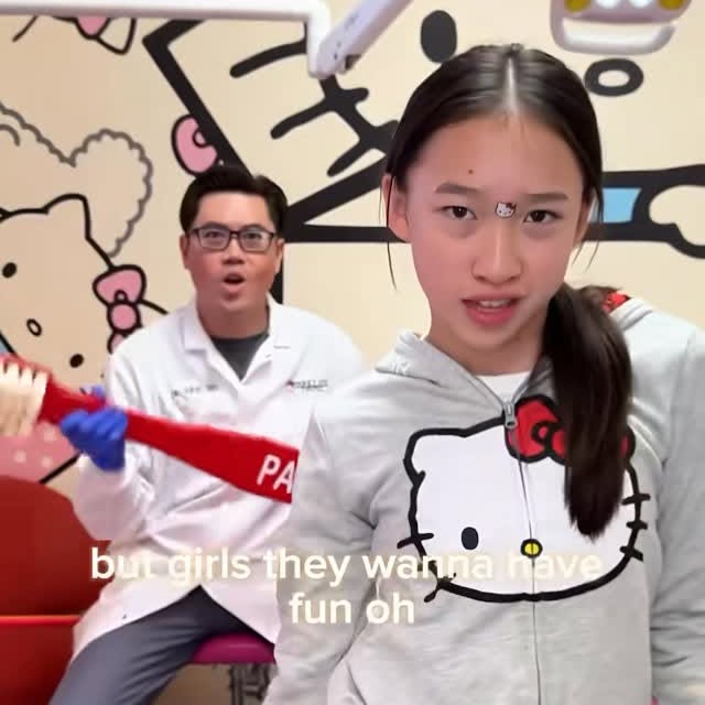 Instagram post by @reagan_to for Sanrio. Caption reads: Your dad likes Hello Kitty @weareparklanedental ?....