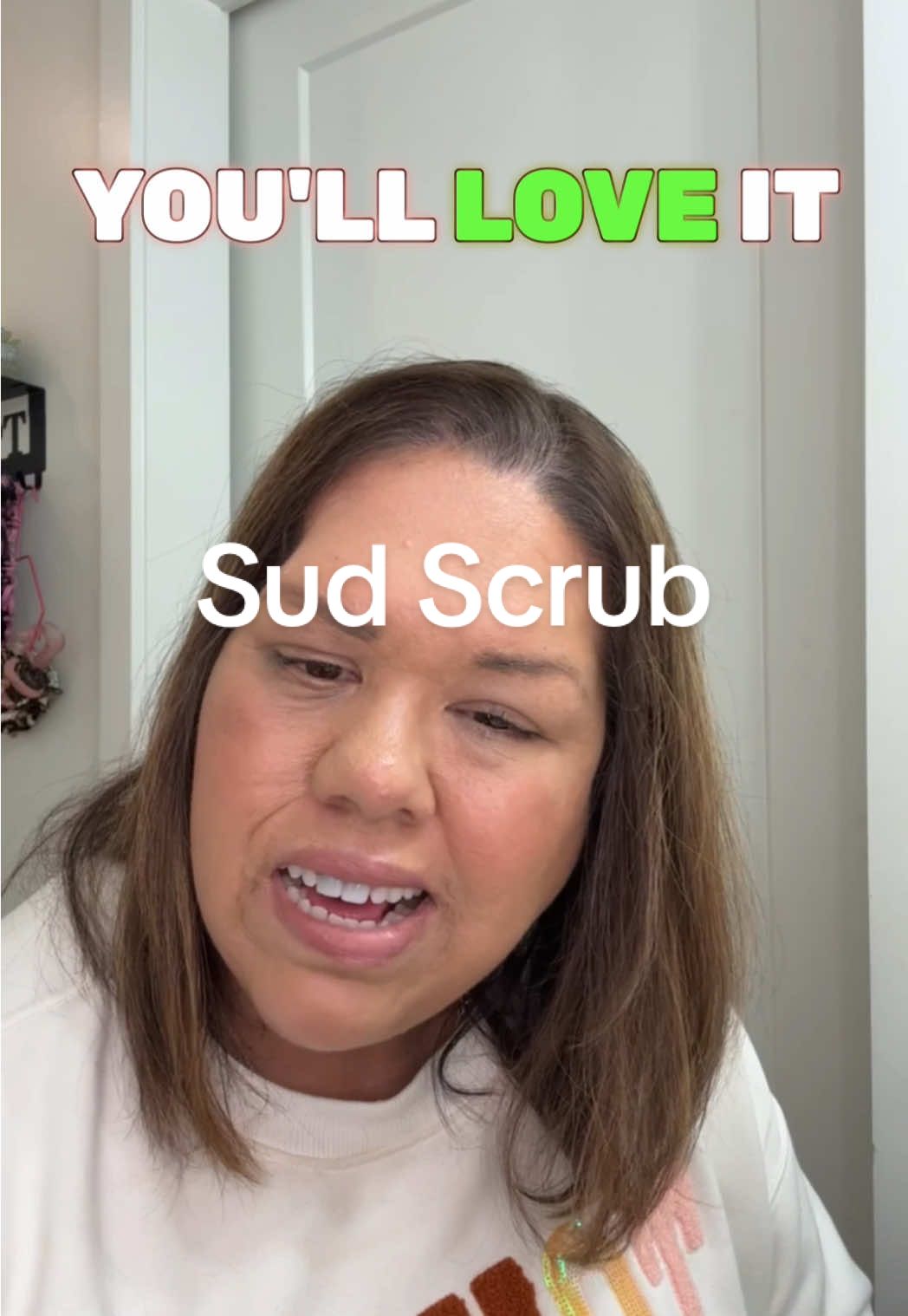 TikTok post by @nicholeadapts for Sud Scrub. Caption reads: [...] need a little scrub, this your go to! @Sud....