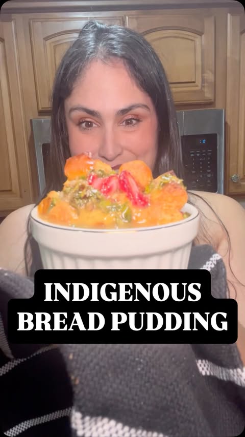 Instagram post by @native_stardust for Avon. Caption reads: Indigenous Bread Pudding, here is how to make a....