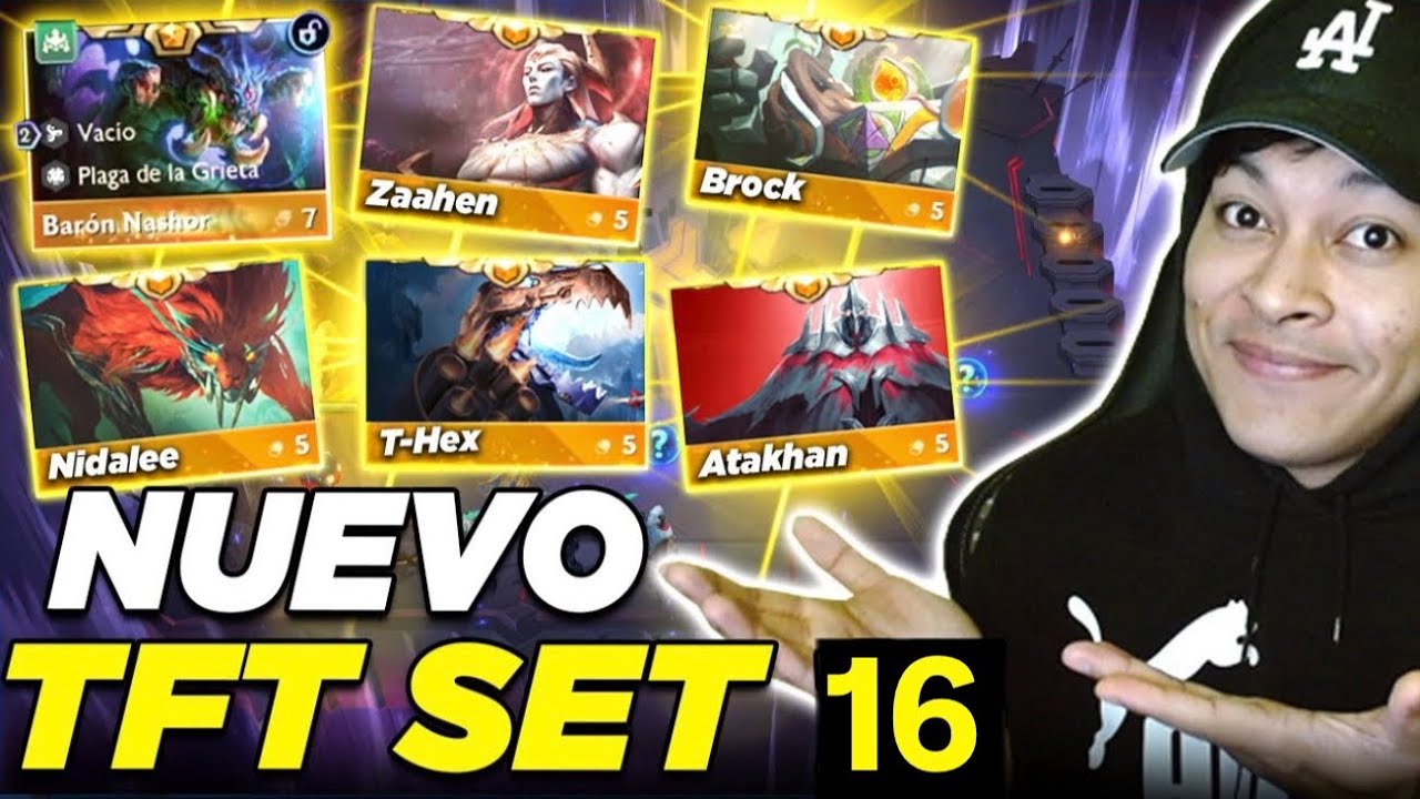 YouTube post by @CesarBaker for League of Legends. Caption reads: 😱 EVERYTHING about the NEW TFT SET | TFT SET 16....