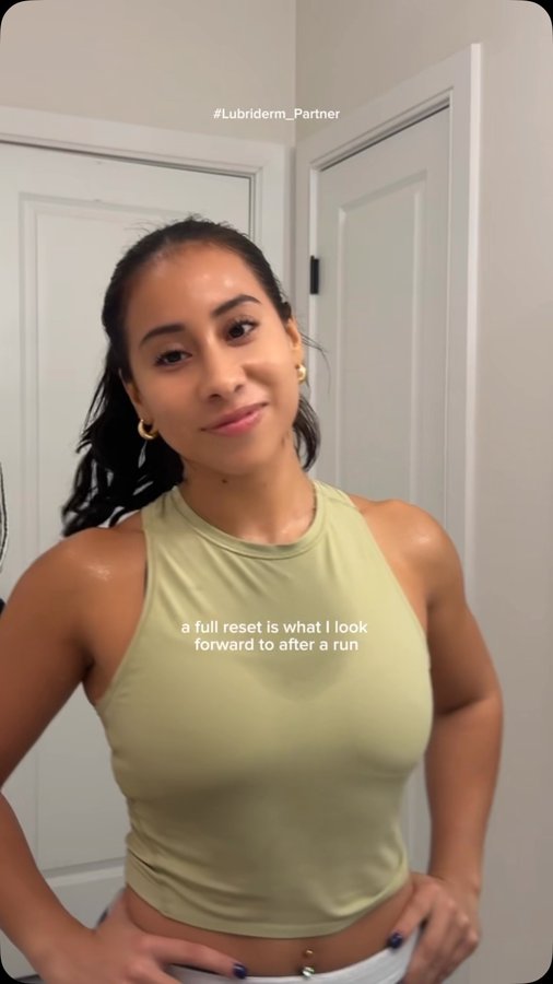 Instagram post by @juanafitt for Lubriderm. Caption reads: #ad Post workout reset with @lubriderm because....