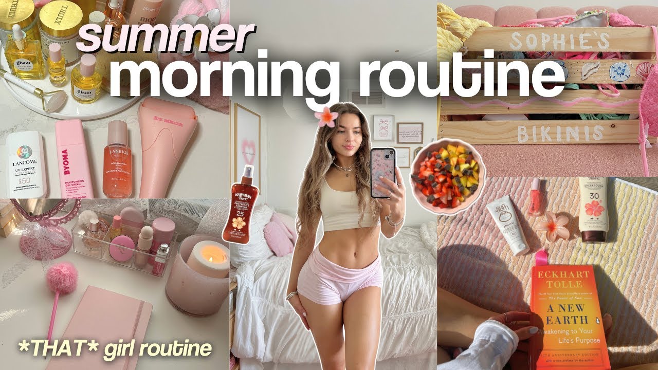 YouTube post by @sophiediloreto for Vsco. Caption reads: 7AM SUMMER MORNING ROUTINE 🌺 *that girl* healthy....