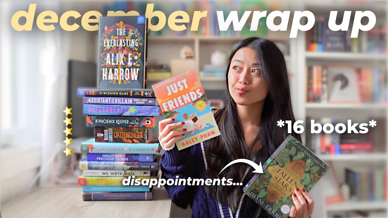 YouTube post by @jaimefok for BookoftheMonth. Caption reads: I read 16 books in December... let's talk about it....