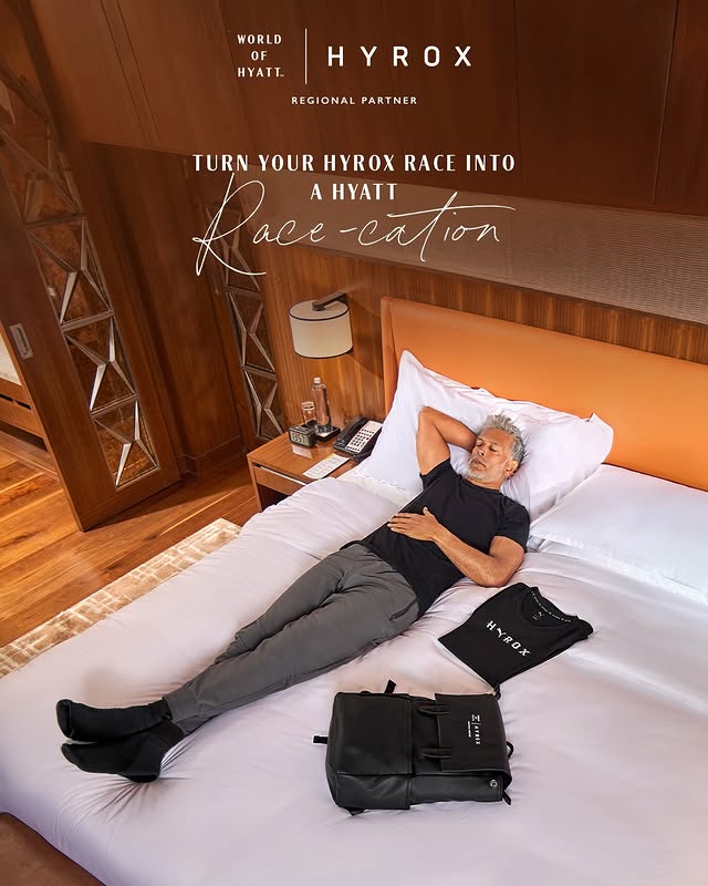 Instagram post by @milindrunning for Hyatt. Caption reads: [...] consistently you show up. That’s what a....