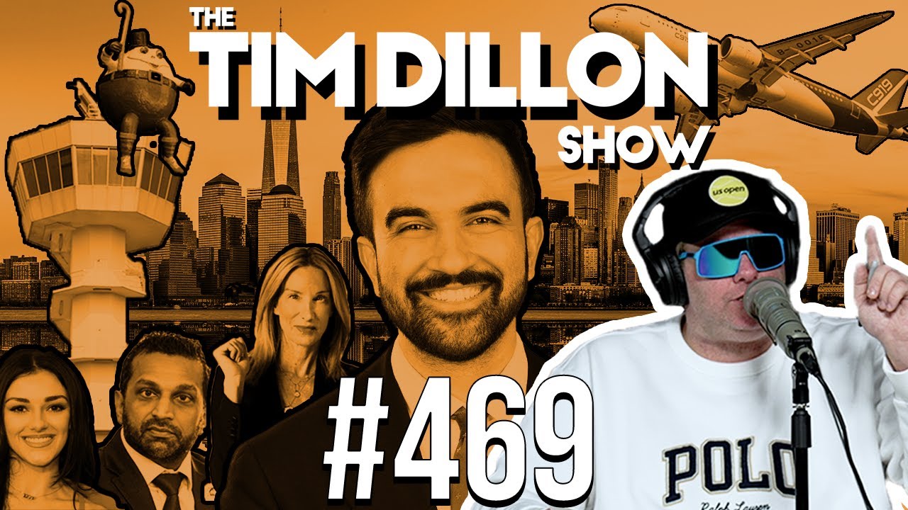 YouTube post by @TimDillonShow for Morgan & Morgan. Caption reads: Zohran’s Victory, Air Traffic Chaos, & Government....