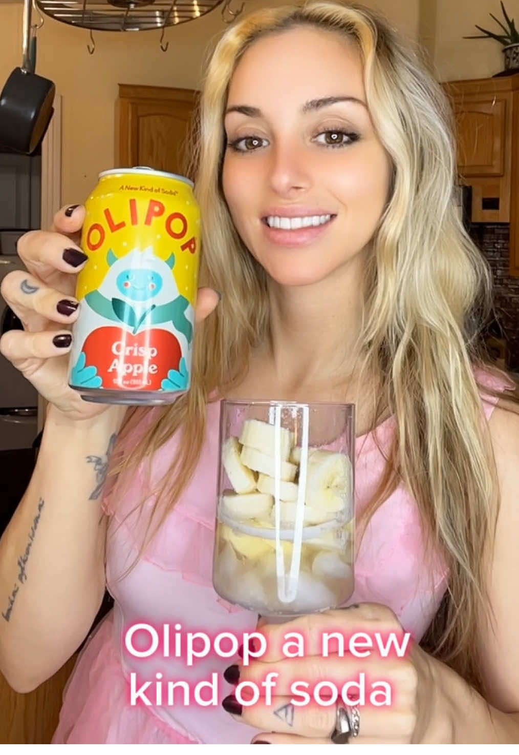 TikTok post by @royalerachele for OLIPOP. Caption reads: Crisp Apple Mocktail + @OLIPOP #bestsoda #guttok....