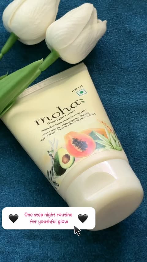 Instagram post by @itsmemrinali for moha: Nature’s Perfect Formula. Caption reads: Try moha overnight lotion.. it gives Deep....