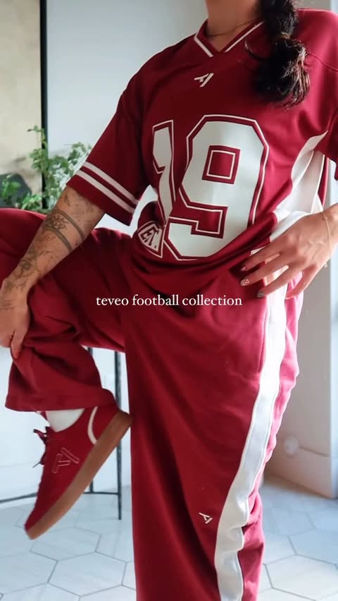 Instagram post by @fitxchlo for Teveo. Caption reads: @TEVEO football collection launching [...].