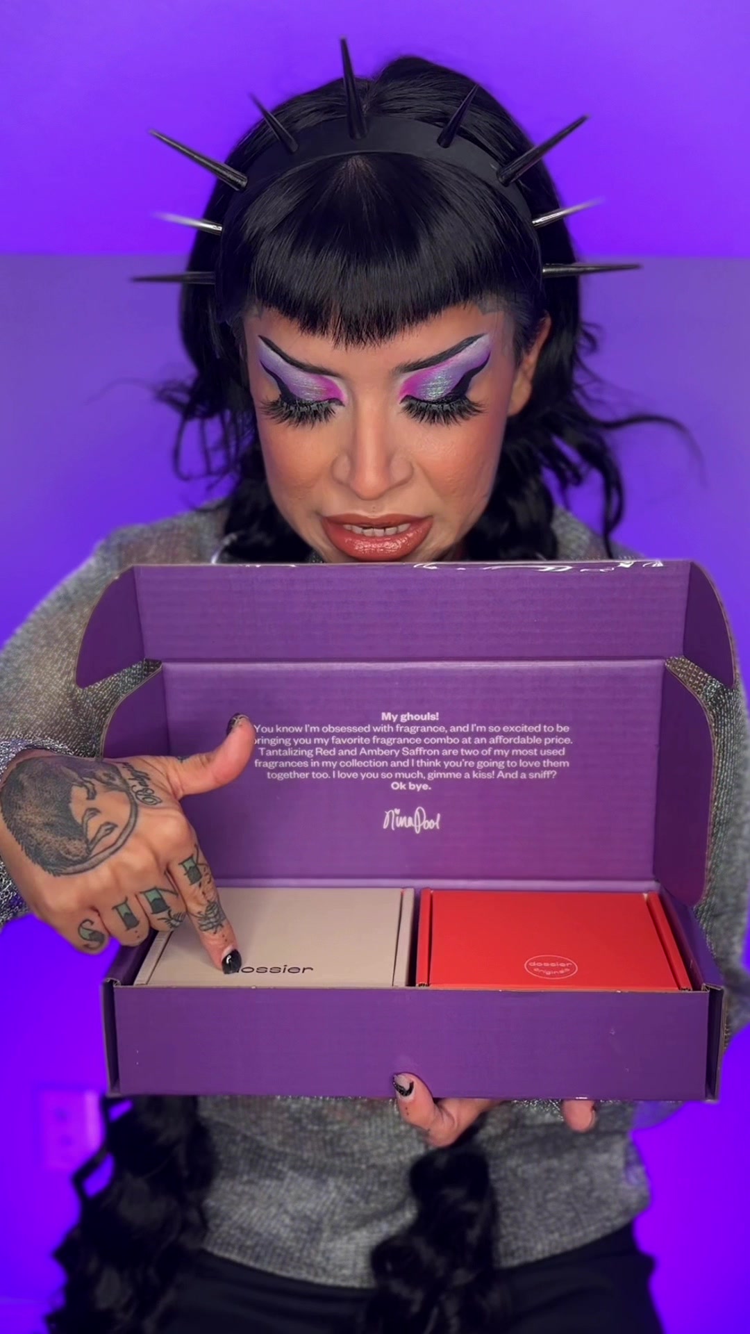 TikTok post by @ninaghoulina for Dossier. Caption reads: Ghouls! I have my own limited edition collection....