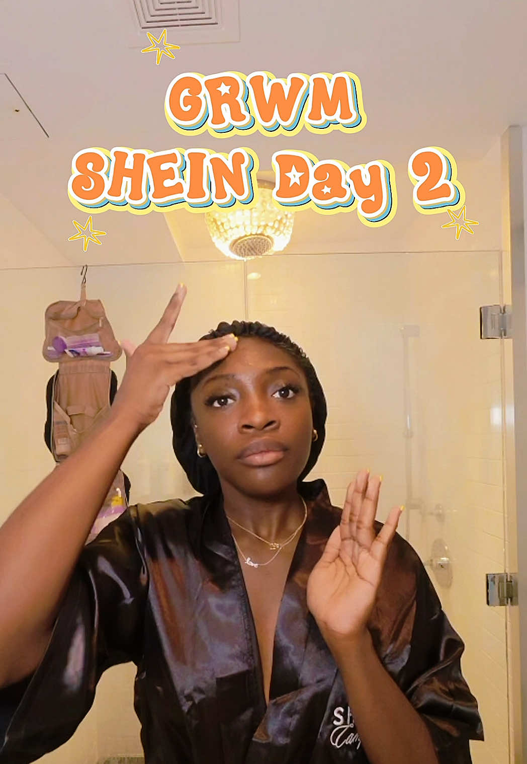 TikTok post by @iiam.robb for L.A. COLORS. Caption reads: ☁️🎀 GRWM for @SHEIN Campus @SHEIN US Trip Day 2....
