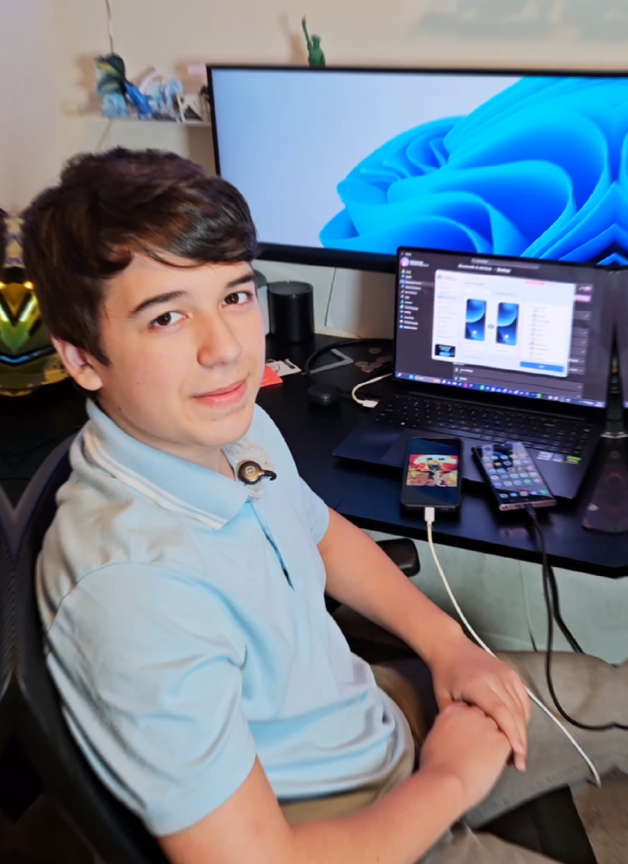 TikTok post by @no.clue.boy for Wondershare. Caption reads: Best Transfer tool for iPhone 17-MobileTrans App....