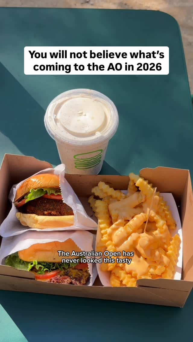 Instagram post by @renee_buckingham for Australian Open. Caption reads: 👀🍔PSA! The American burger chain all the way....