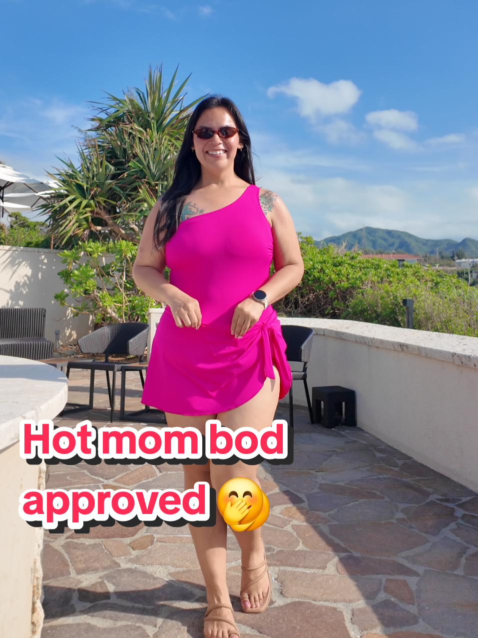 TikTok post by @mariiathrowiingfiits for Tempt Me Swimsuits. Caption reads: [...] #mombodapproved #mombods @Tempt Me Swimsuits.