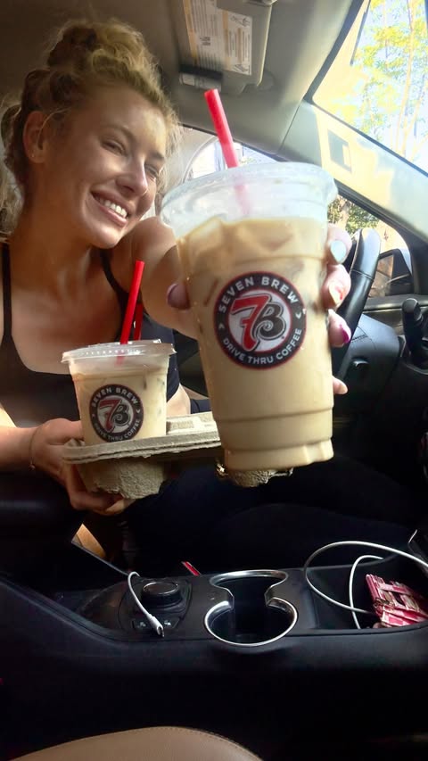 Instagram post by @kaylie.ann.white for 7 Brew Coffee. Caption reads: [...] see what all the hype was about ☕️✨....