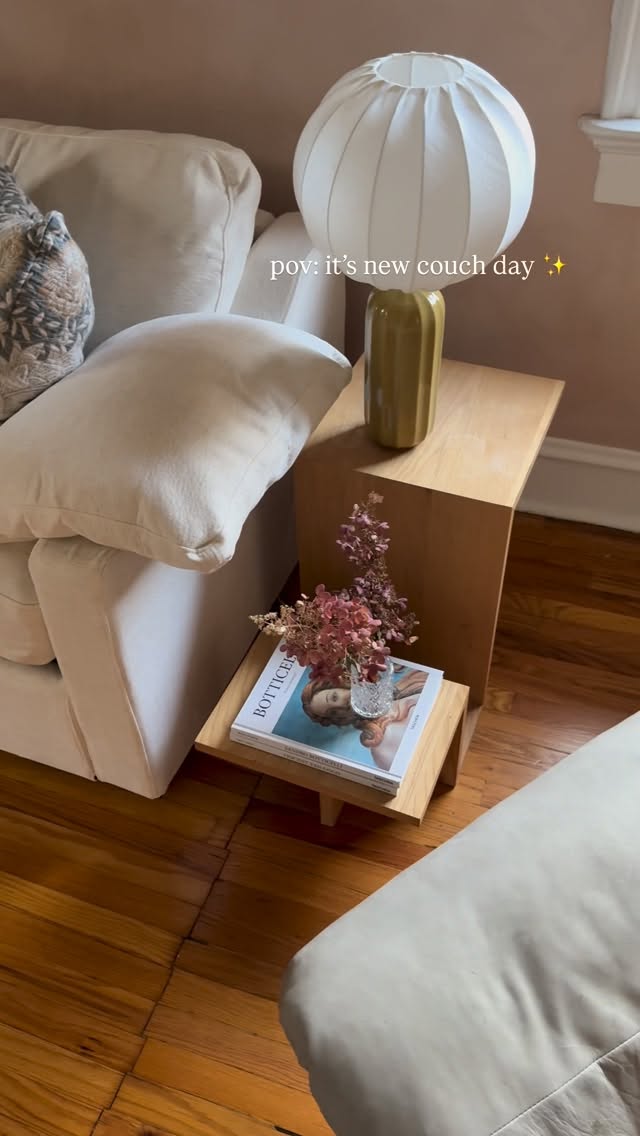 Instagram post by @cassandranoelhome for Lovesac. Caption reads: day 3 of turning this room into my dream lounge ☁️....