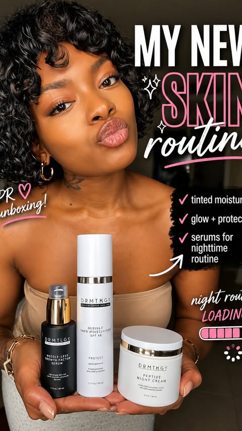 Instagram post by @queens.aura_ for DRMTLGY. Caption reads: [...] this✨ #skincareroutine #ugccommunity....