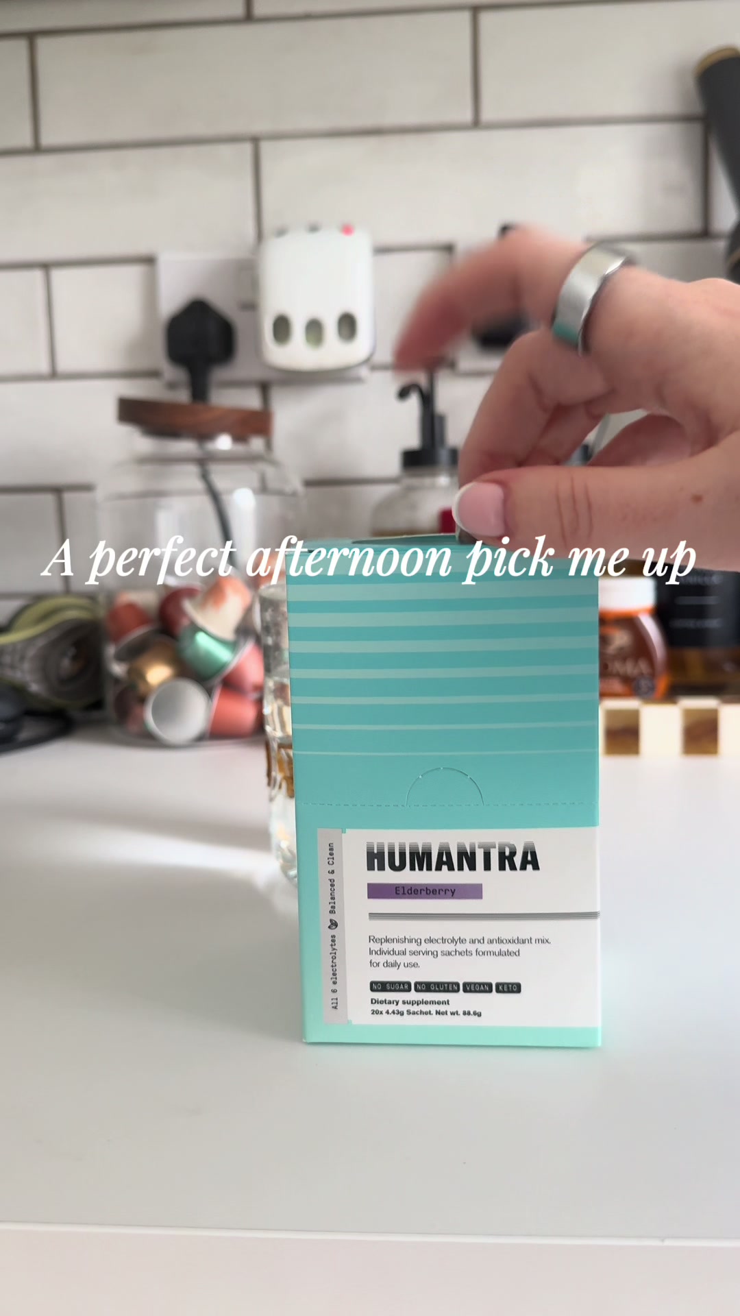 TikTok post by @alainahancock for Humantra. Caption reads: We love an afternoon wellness Bev x @gethumantra....