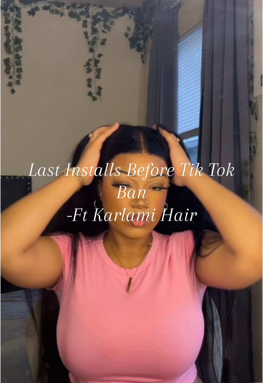 TikTok post by @itsqueentula for Karlami. Caption reads: Last installs before the ban🥺 @karlami hair $178....