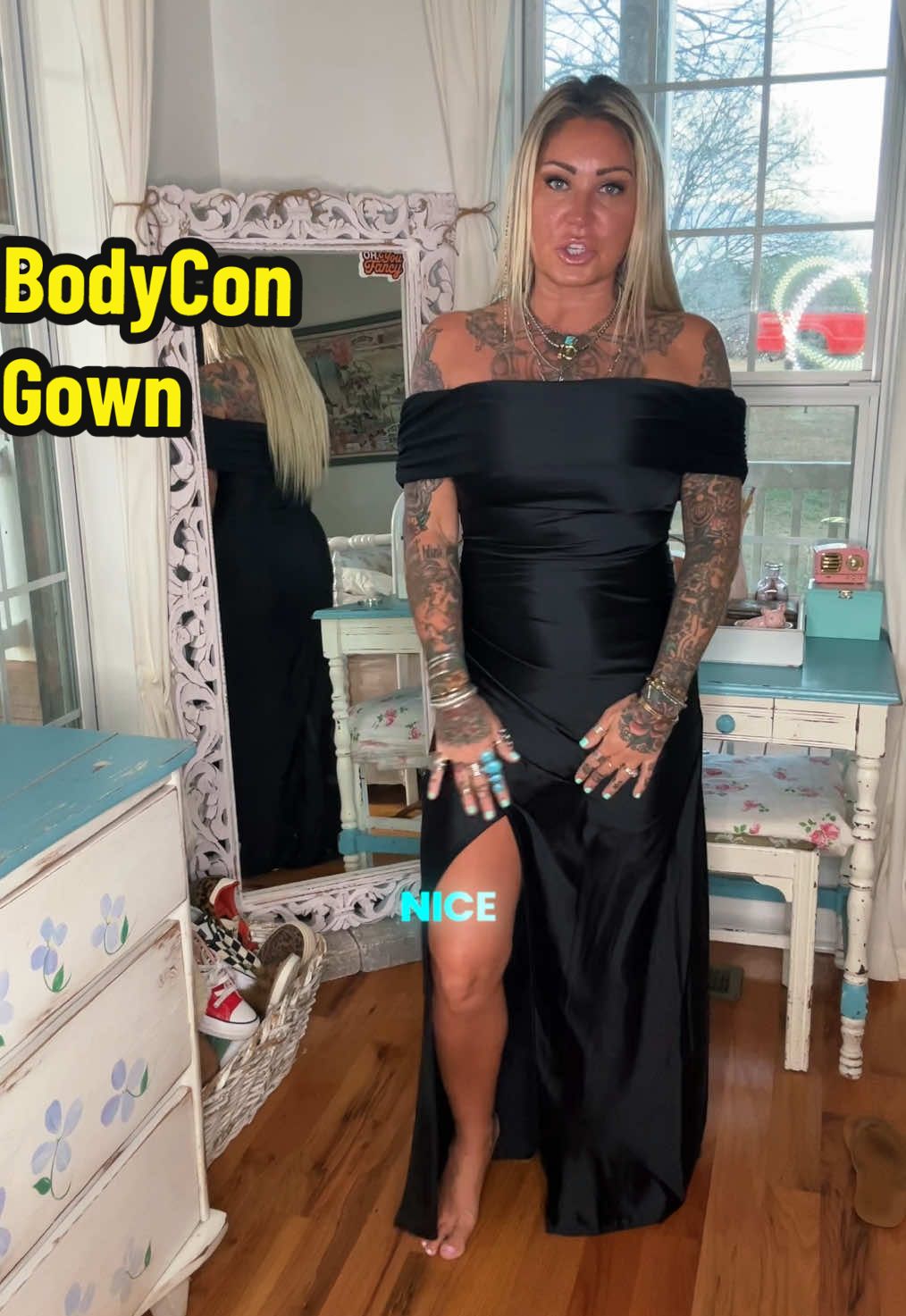 TikTok post by @nattymctatty1981 for OYS-beauty. Caption reads: [...] #bodycondress #gown #gowns #longdress....