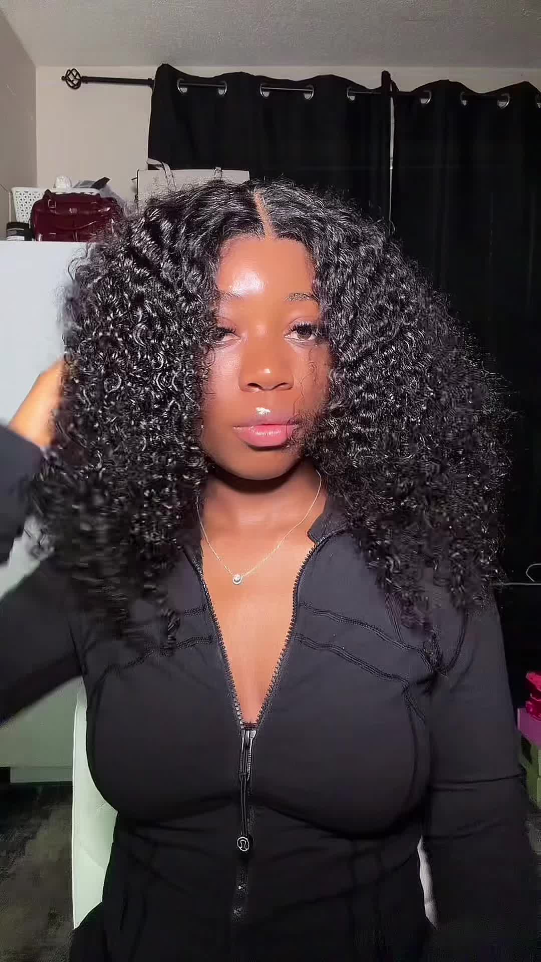 TikTok post by @osarumen234 for Lumiere. Caption reads: Lumiere Burmese virgin curly 13x4 lace front [...].