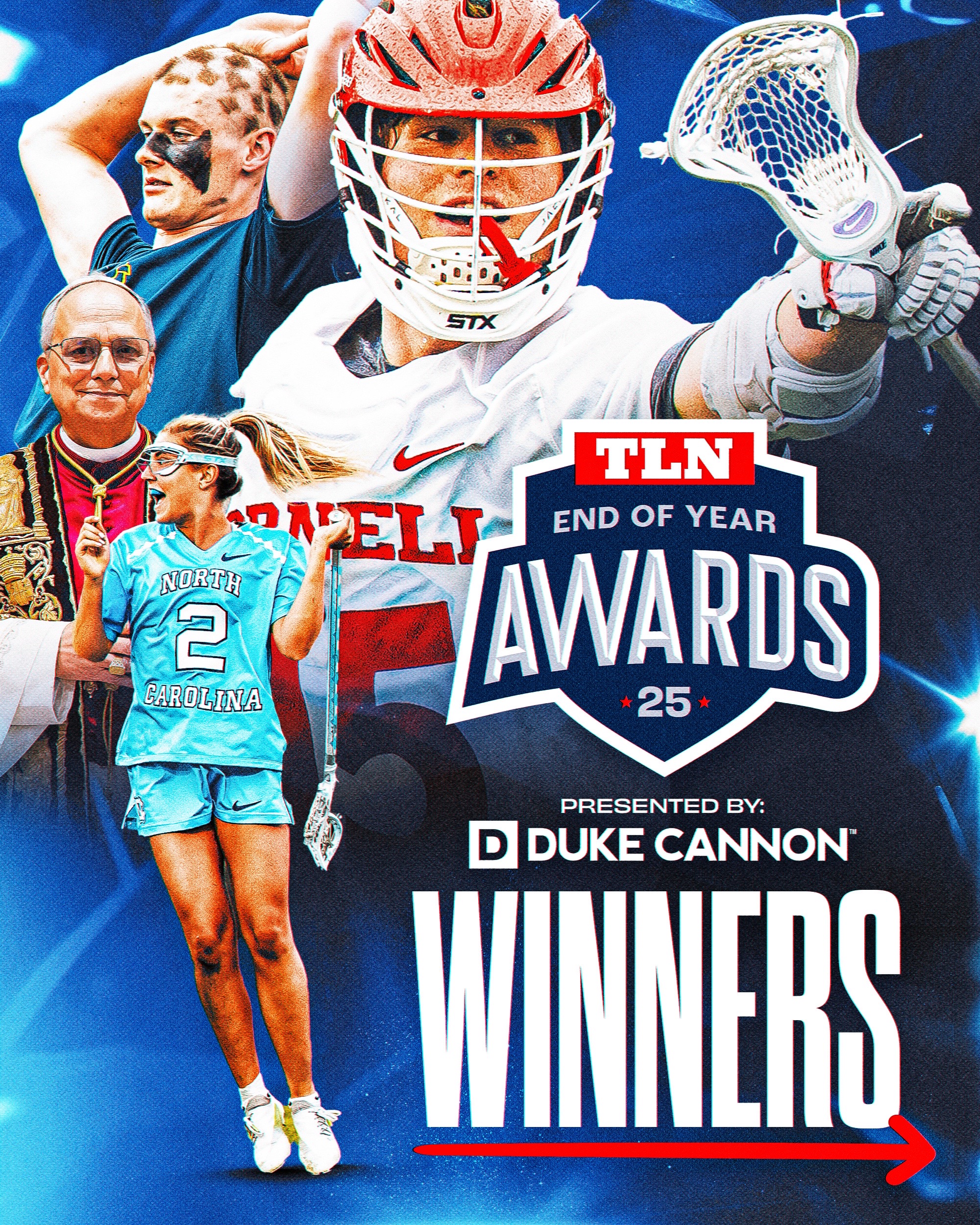 TikTok post by @lacrossenetwork for Duke Cannon Supply Co.. Caption reads: [...] WINNERS!! 🏆👏 (Presented by @Duke Cannon....