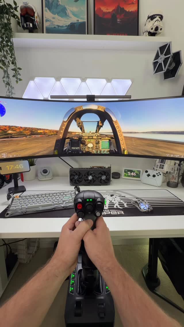 Instagram post by @developeradam for MOZA Racing. Caption reads: Ad | NEW FLIGHT GEAR ✈️ 

The new Moza goodies....