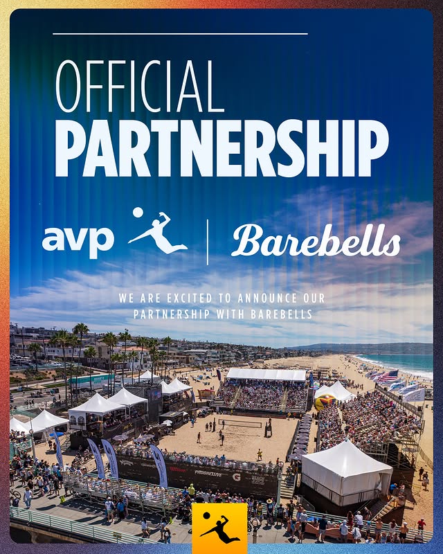 Instagram post by @avpbeach for Barebells Functional Foods. Caption reads: The AVP is proud to announce Barebells as an....