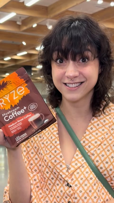 Instagram post by @eatitkatie for RYZE SUPERFOODS. Caption reads: [...] to help you feel 💯 every day!....