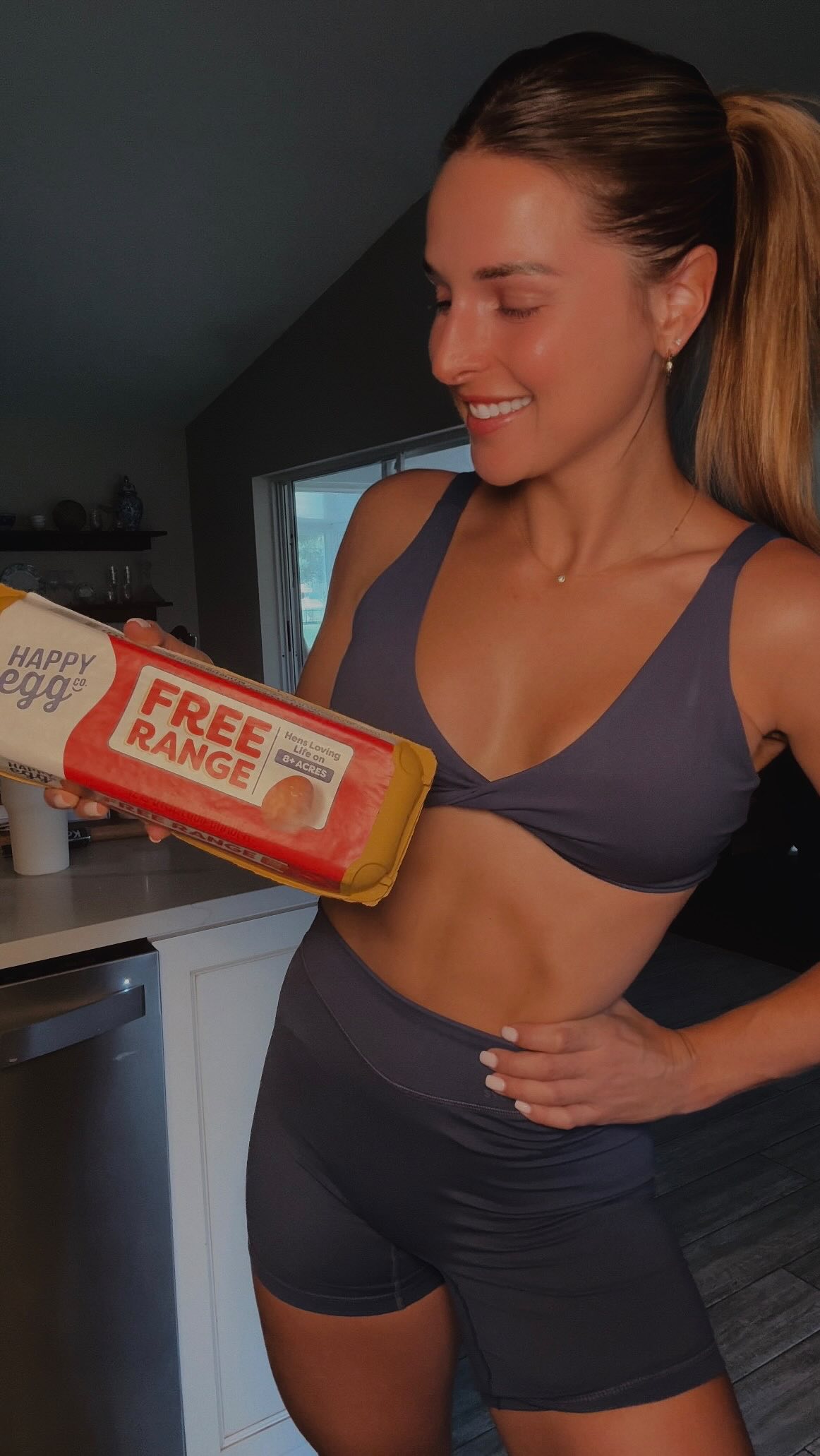 Instagram post by @ginalouiselove for Happy Egg. Caption reads: My morning routine is sacred. I’m a creature of....